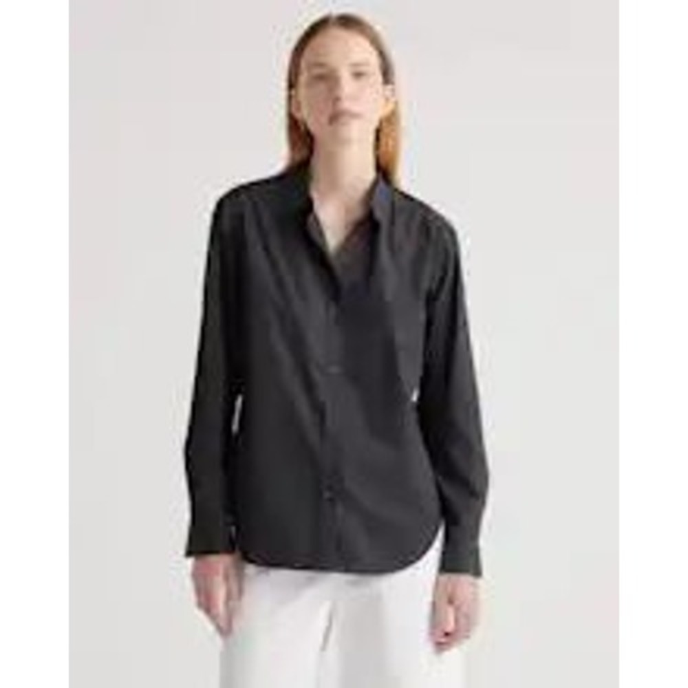 Quince women's 100% Organic Cotton Poplin Long Sleeve Shirt‎ Black Size Small